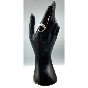 Sorrelli Camellia Ring, Adjustable Silver Tone Rope Band and Faceted Black Oval